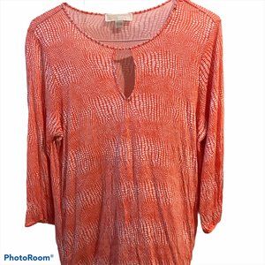 Michael Kors Orange White Alligator Print Long Sleeve Blouse Autumn Size Large
